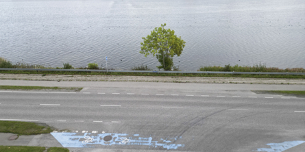 Den kommende cykel-gangbro kommer til at gå fra Linde Allé på Sundbysiden, hen over Guldborg Sund til Nykøbing F. Foto: Guldborgsund Kommune.